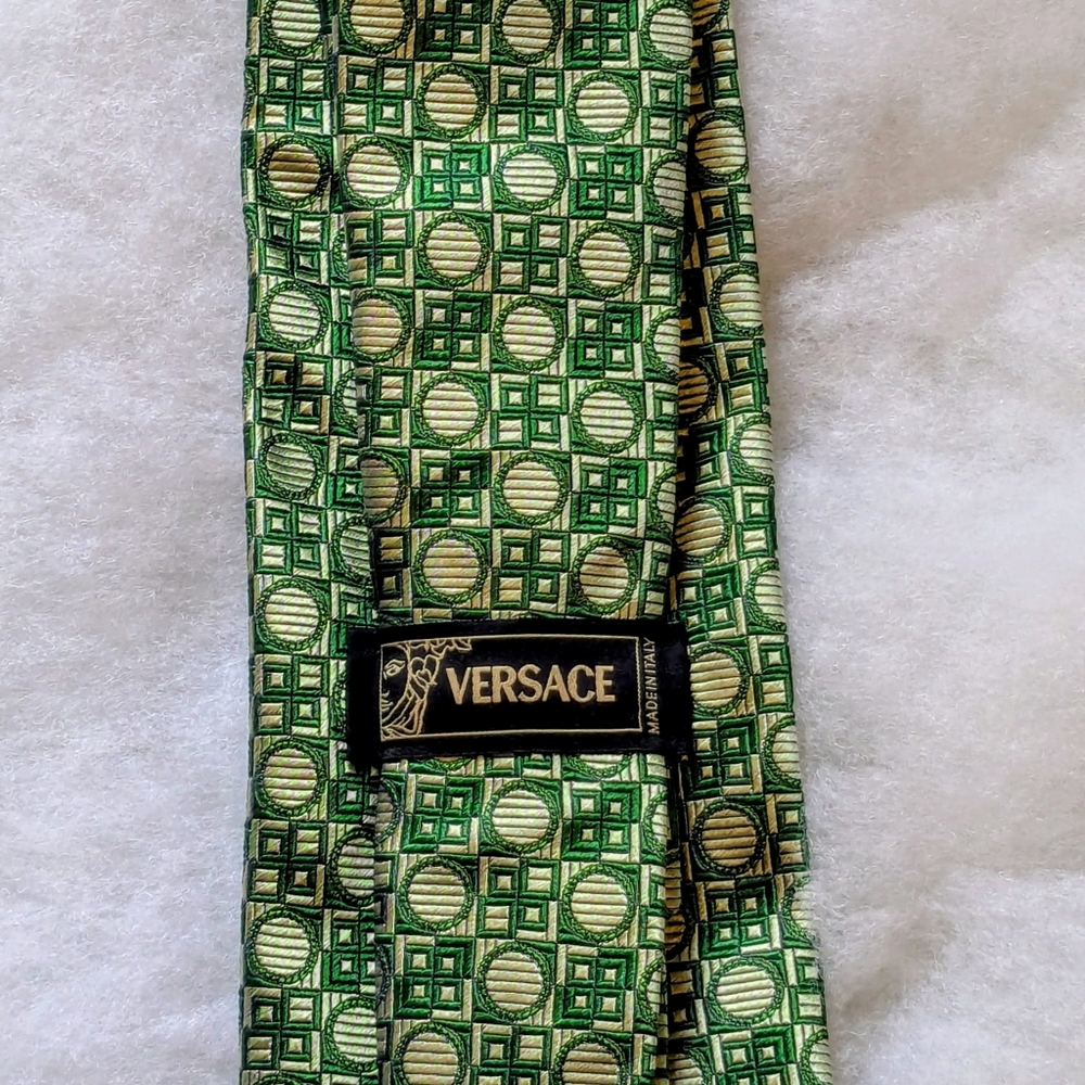 Versace Geometric Vivid Green and Gold Men's Tie